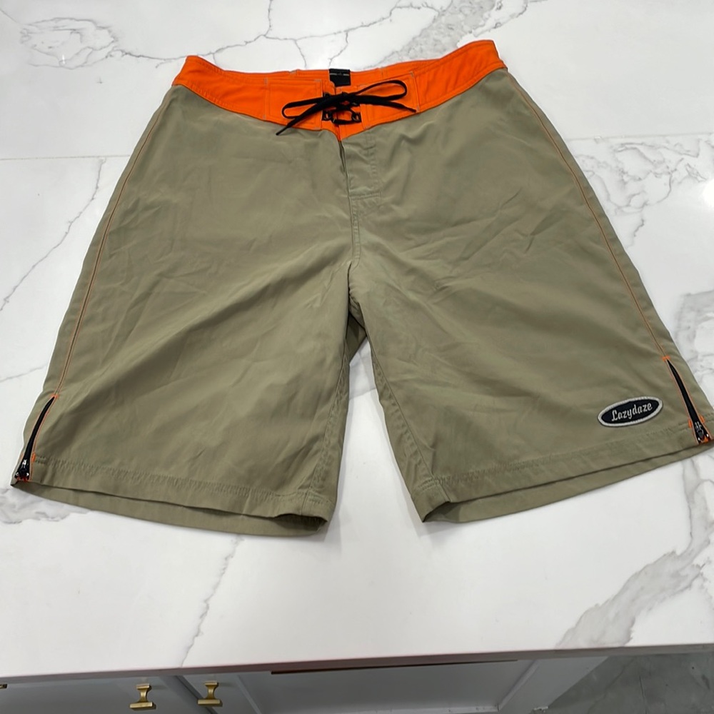 LazyDaze Drawstring Side Zip Board Shorts. Size 38